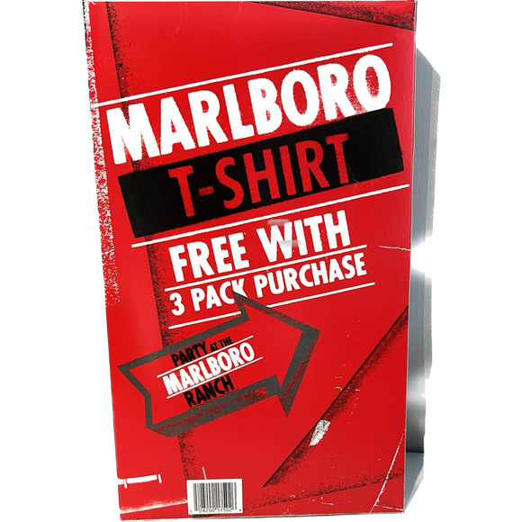 Vintage 90s Marlboro Promo Black T Shirt Still Inside Box Size XL NEW - Picture 1 of 7